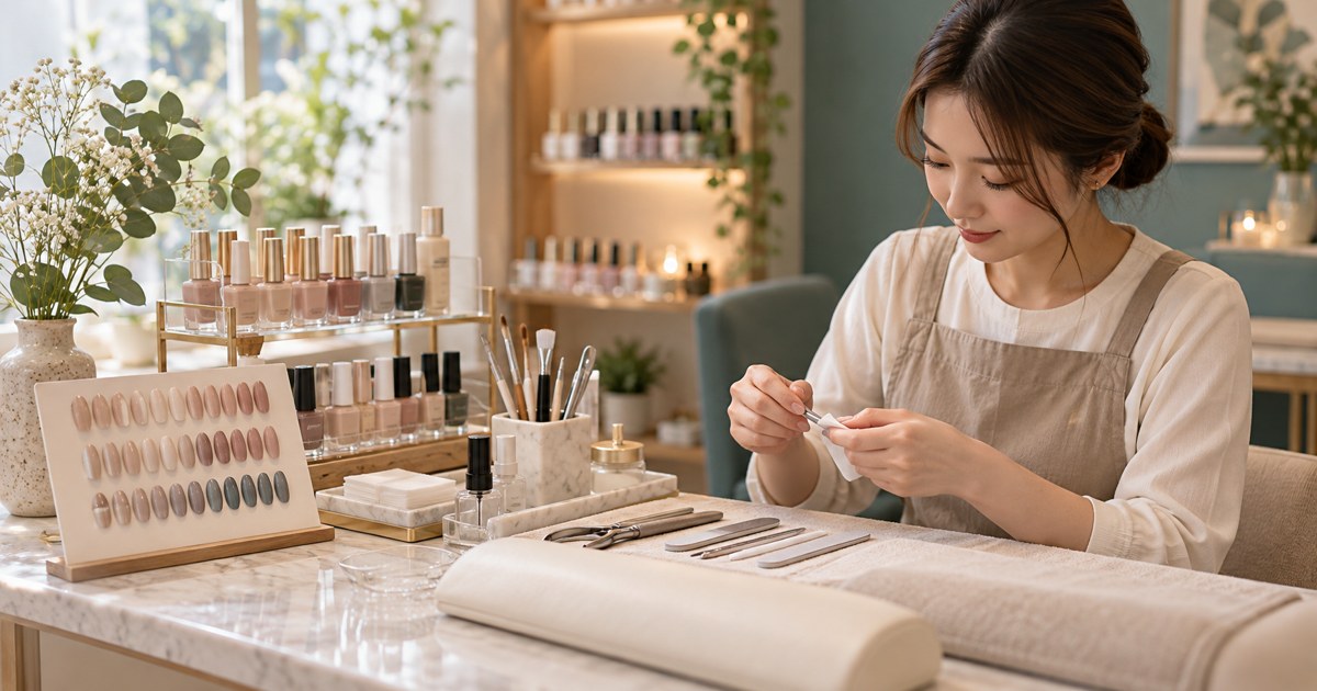 施術道具を整えるネイルサロンのスタッフ(AI生成のイメージ)